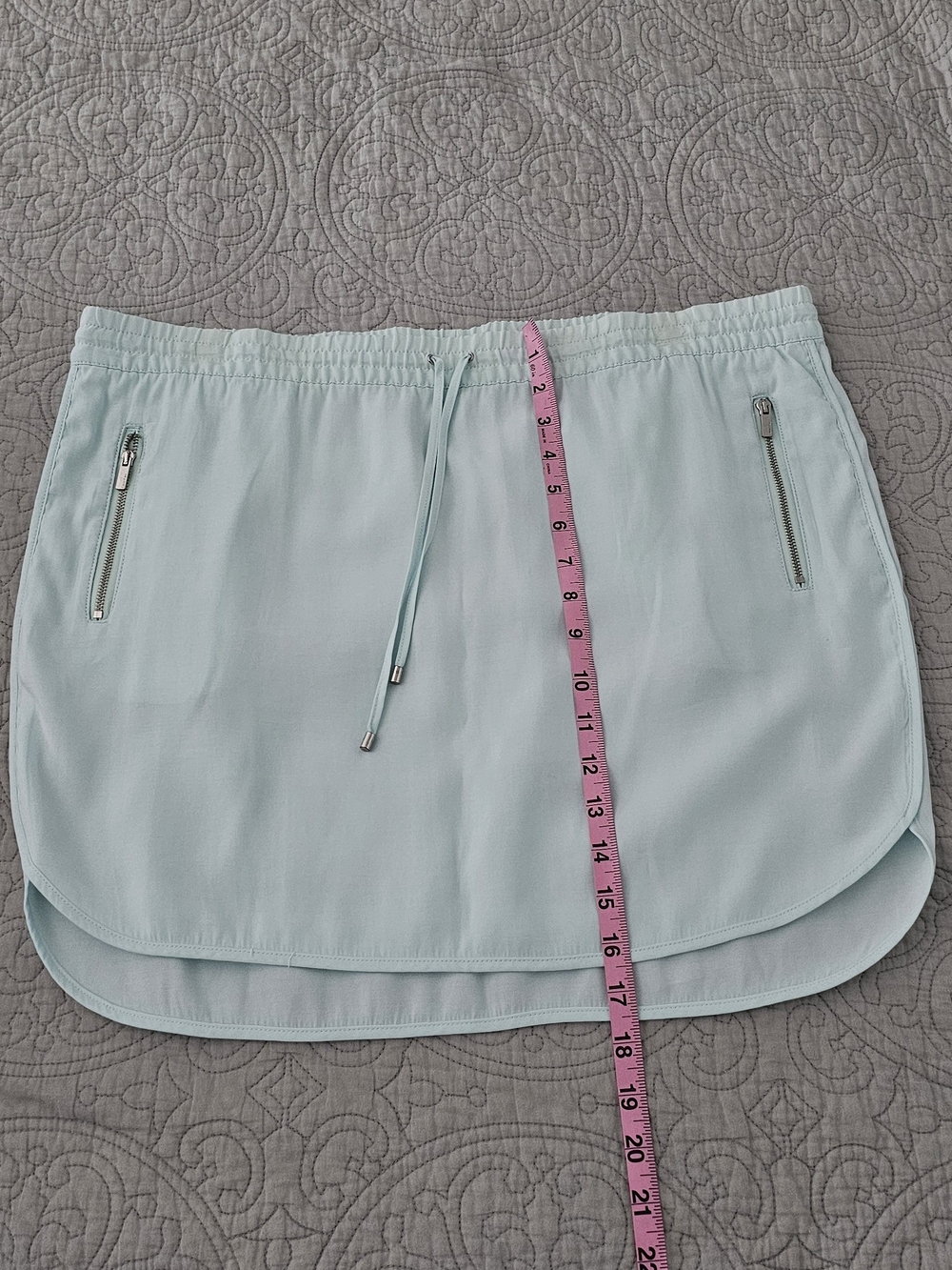 Calvin Klein Mint Blue High-Low Drawstring Skirt with Zip Pockets